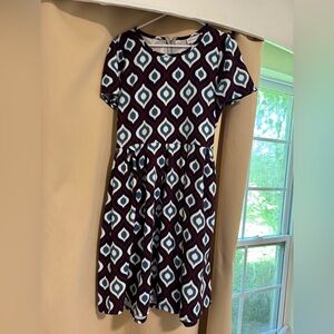LuLaRoe Geometric Pattern Dress in Blue and White